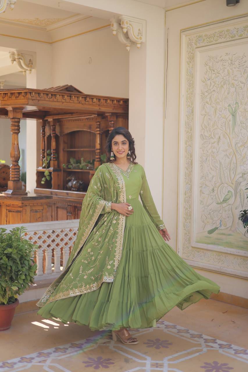 Georgette Frill Embroidery Work Anarkali - Shopaholics Choice