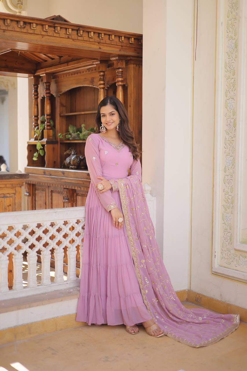 Georgette Frill Embroidery Work Anarkali - Shopaholics Choice