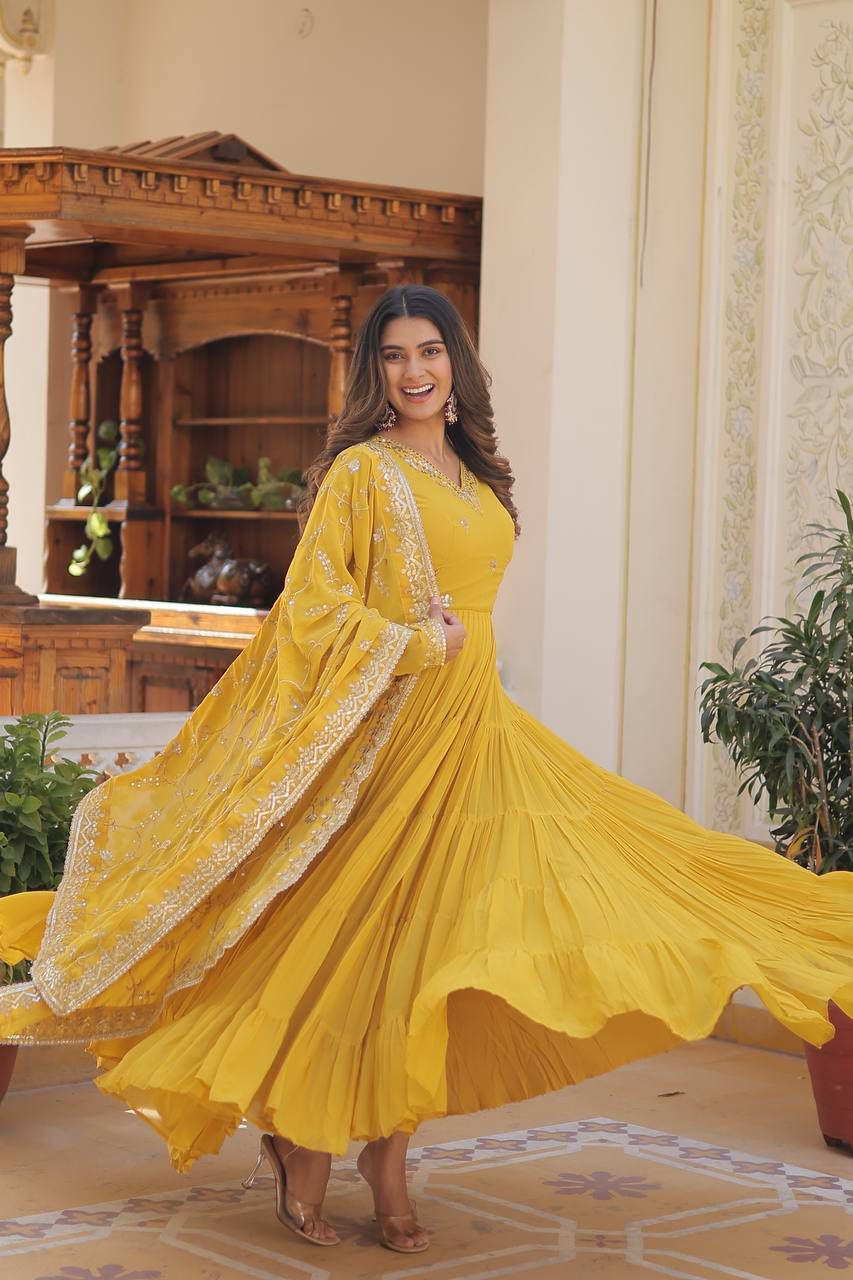Georgette Frill Embroidery Work Anarkali - Shopaholics Choice