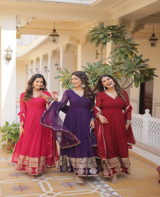 Solidcolour Blooming Embroidered Gown - Shopaholics Choice