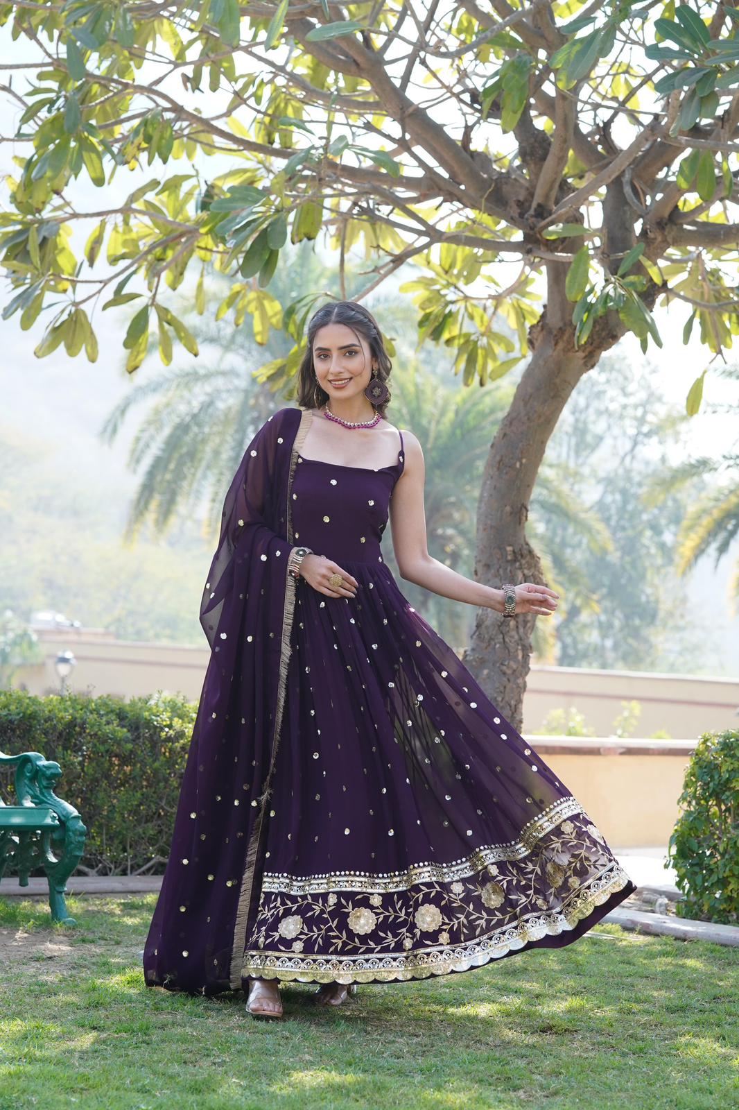 Faux Blooming Sequins Work Gown - Shopaholics Choice