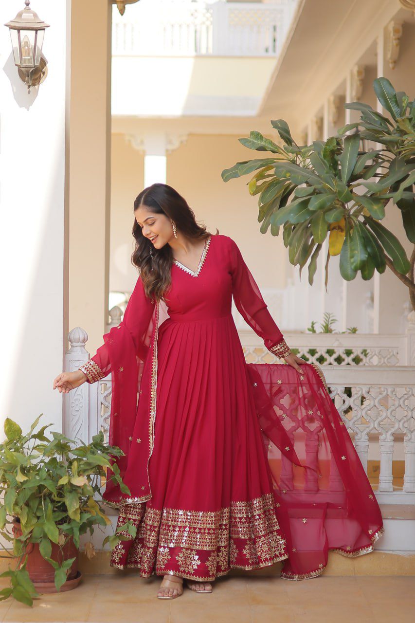 Solidcolour Blooming Embroidered Gown - Shopaholics Choice