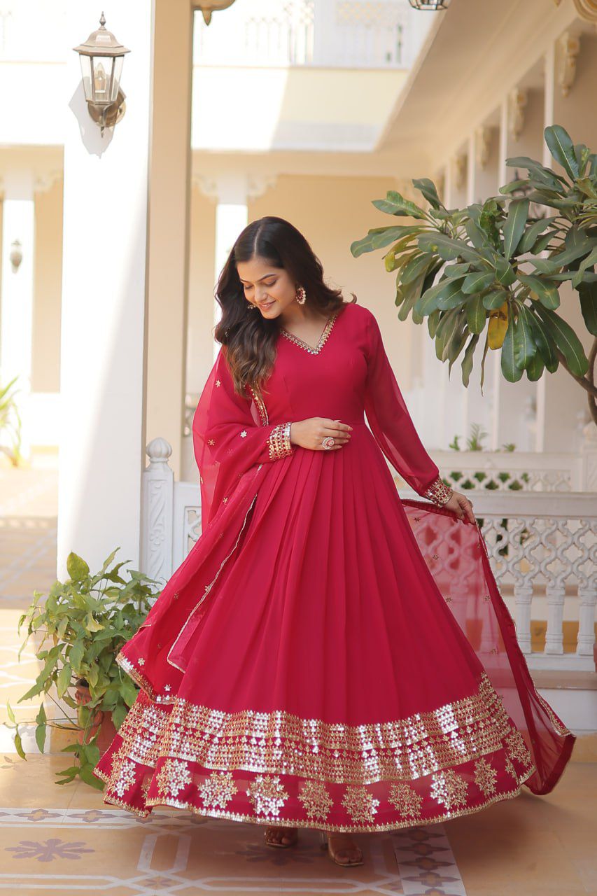 Solidcolour Blooming Embroidered Gown - Shopaholics Choice