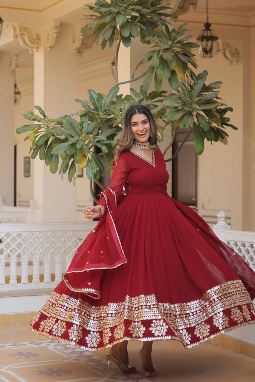 Solidcolour Blooming Embroidered Gown - Shopaholics Choice