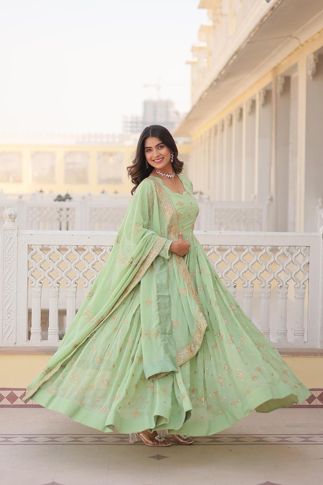 Light Shades Georgette Sequins Work Anarkali Gown - Shopaholics Choice