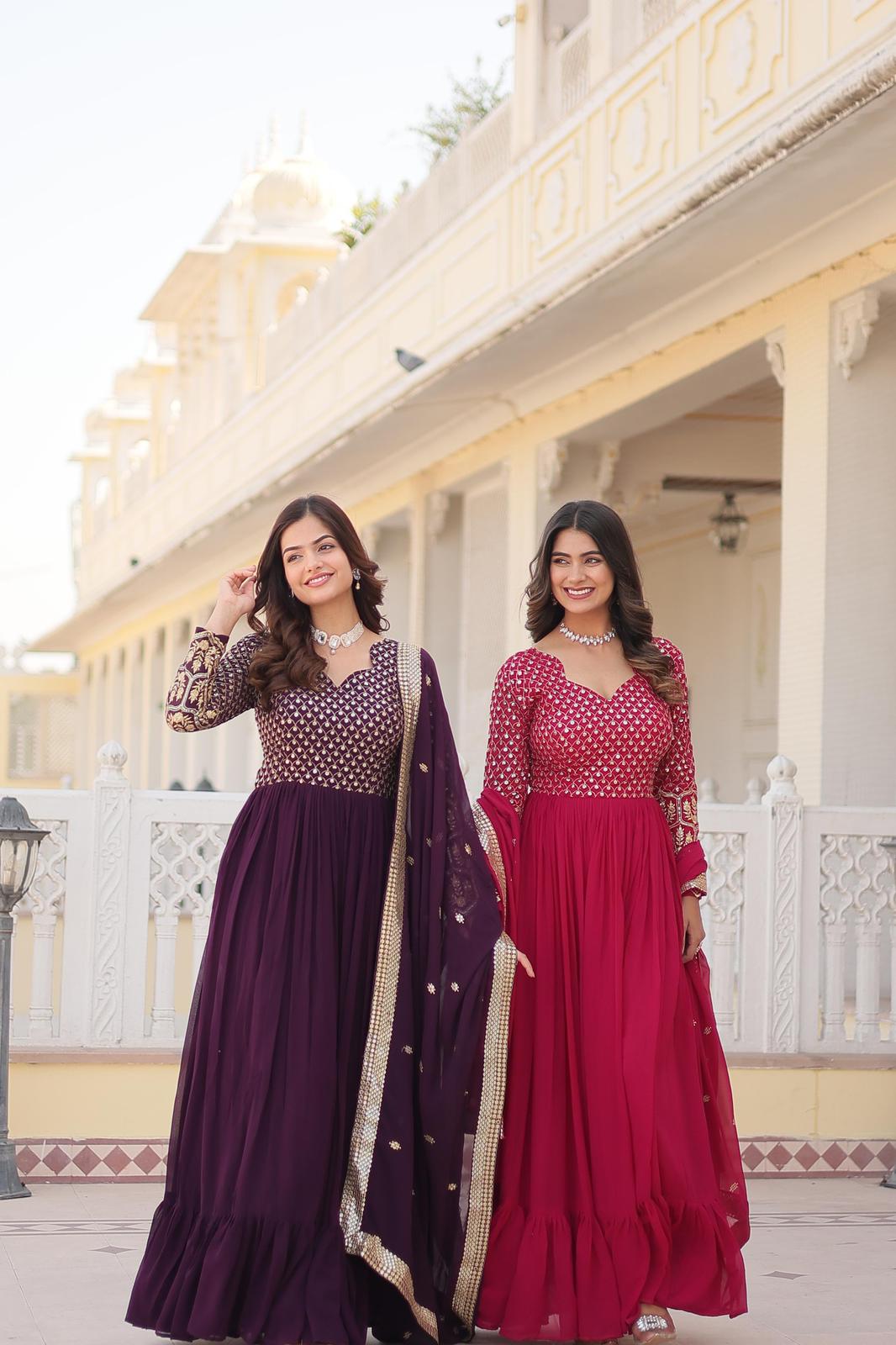 Solidcolour Blooming Multiple Embroidery Anarkali Gown - Shopaholics Choice