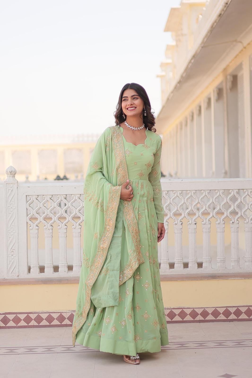 Light Shades Georgette Sequins Work Anarkali Gown - Shopaholics Choice