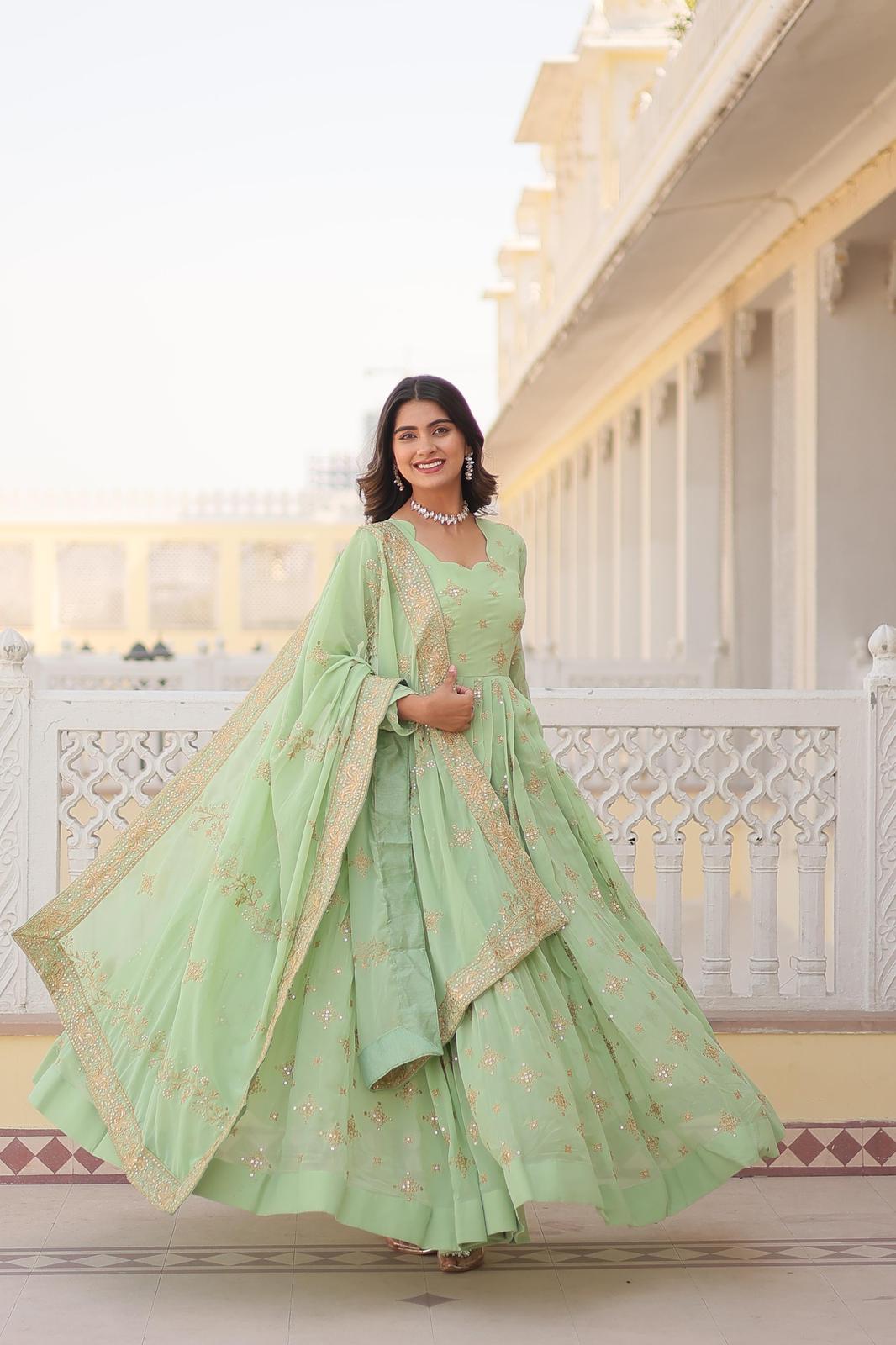 Light Shades Georgette Sequins Work Anarkali Gown - Shopaholics Choice