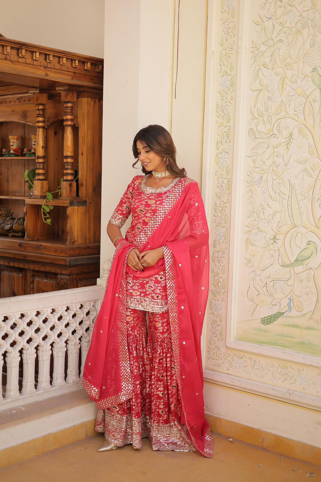 Viscose Jacquard Zari Embroidered Gharara Suit - Shopaholics Choice