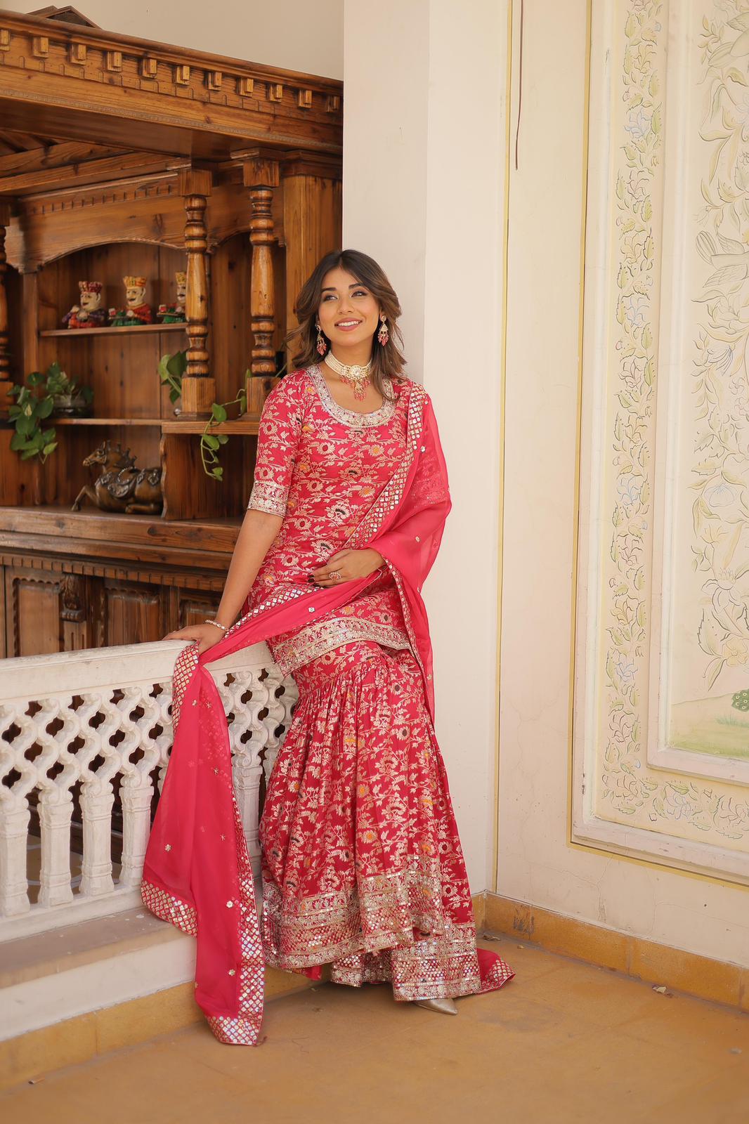 Viscose Jacquard Zari Embroidered Gharara Suit - Shopaholics Choice
