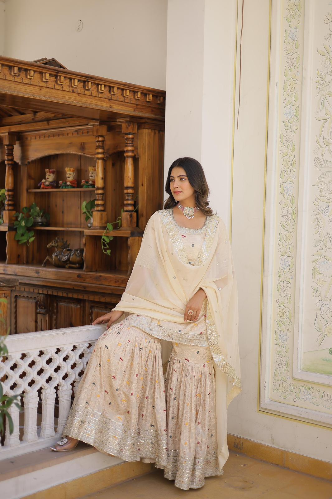 Viscose Jacquard Zari Embroidered Gharara Suit - Shopaholics Choice