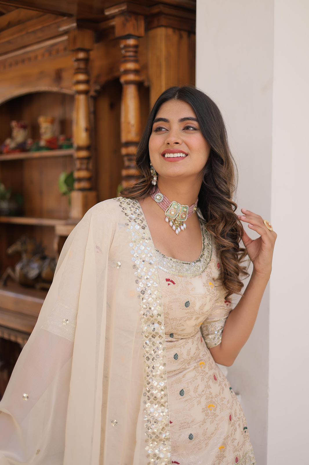 Viscose Jacquard Zari Embroidered Gharara Suit - Shopaholics Choice