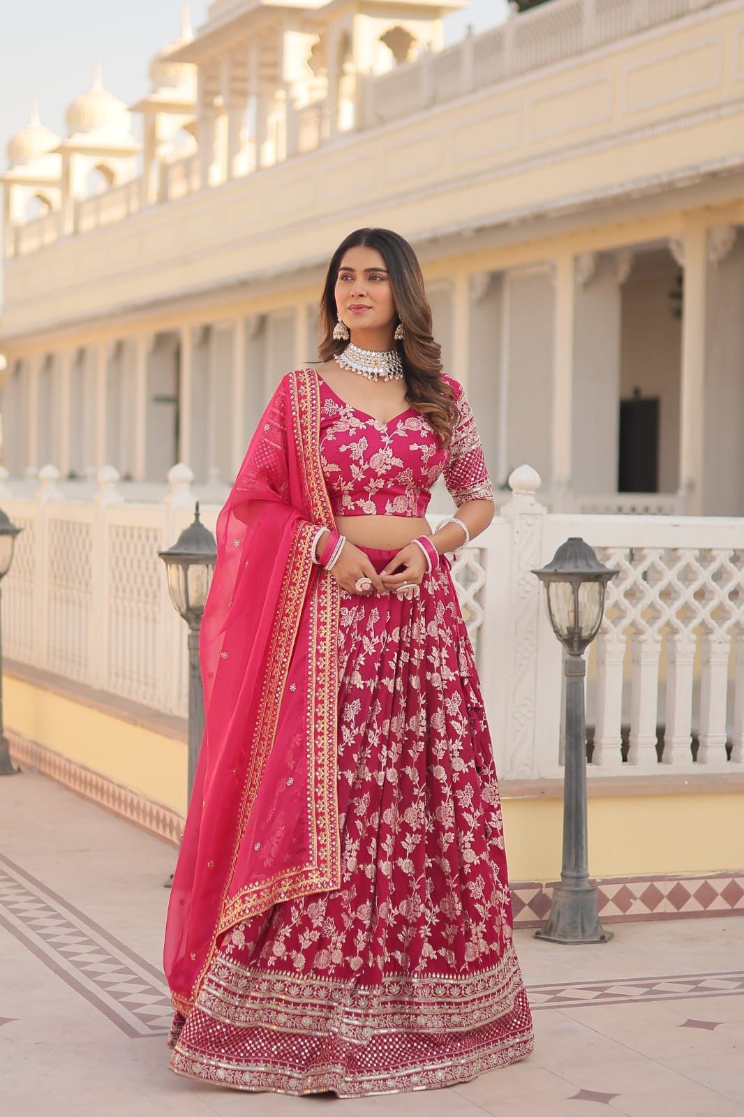 Dyable Viscose Jacquard Embroidered Lehnga - Shopaholics Choice