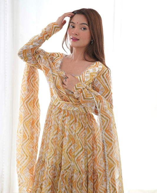 Georgette Zigzag Print Yoke Work Anarkali - Shopaholics Choice