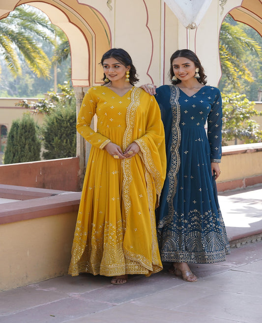 Faux Georgette Zari Embroidered Anarkali Gown - Shopaholics Choice