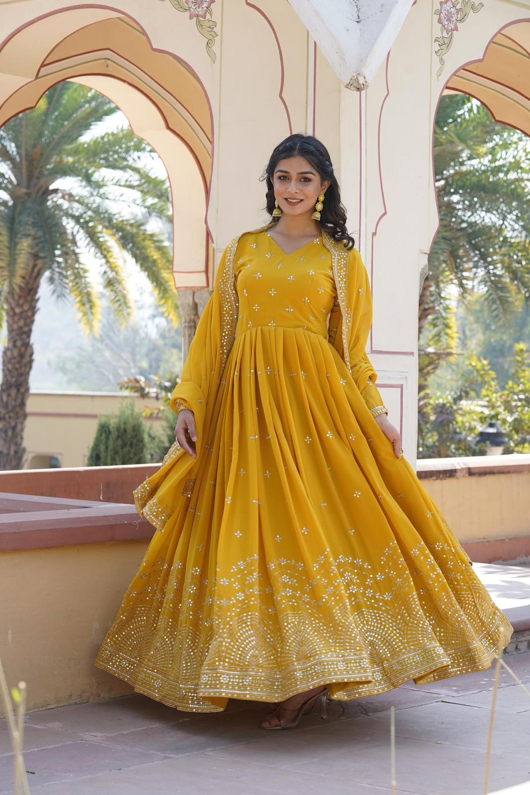 Faux Georgette Zari Embroidered Anarkali Gown - Shopaholics Choice