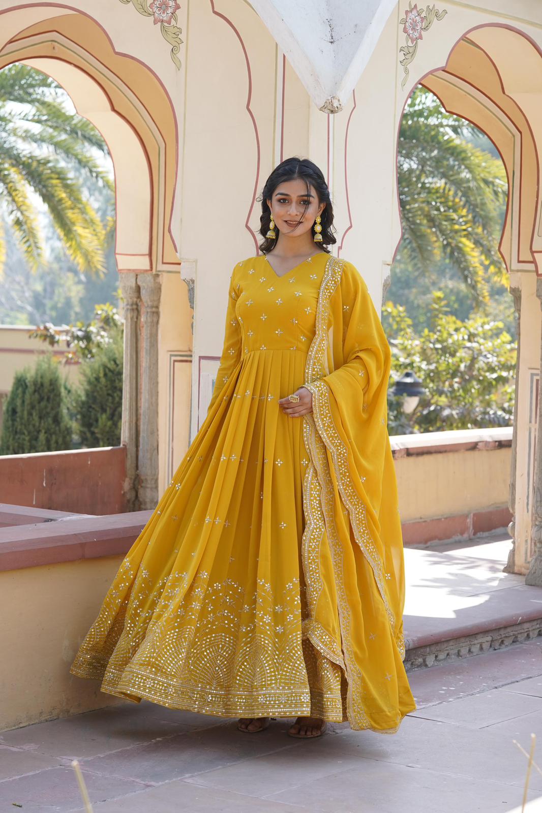 Faux Georgette Zari Embroidered Anarkali Gown - Shopaholics Choice