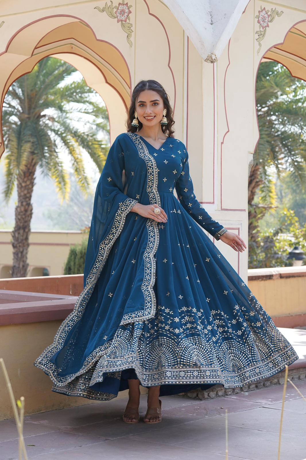 Faux Georgette Zari Embroidered Anarkali Gown - Shopaholics Choice