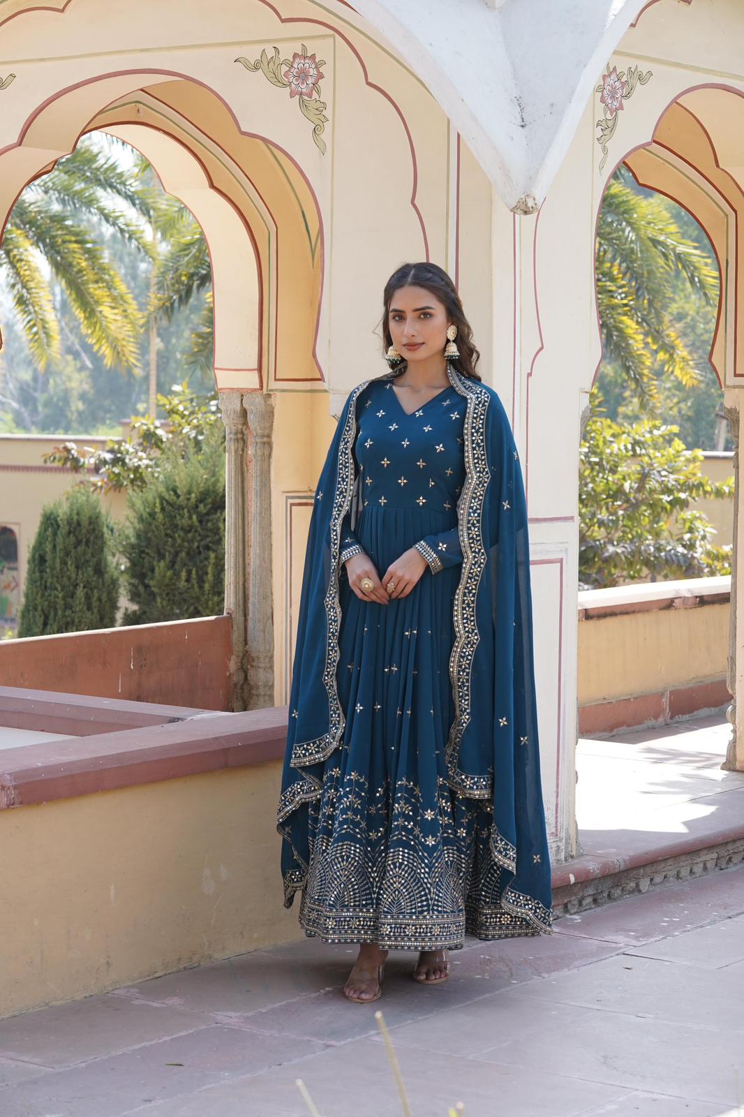 Faux Georgette Zari Embroidered Anarkali Gown - Shopaholics Choice
