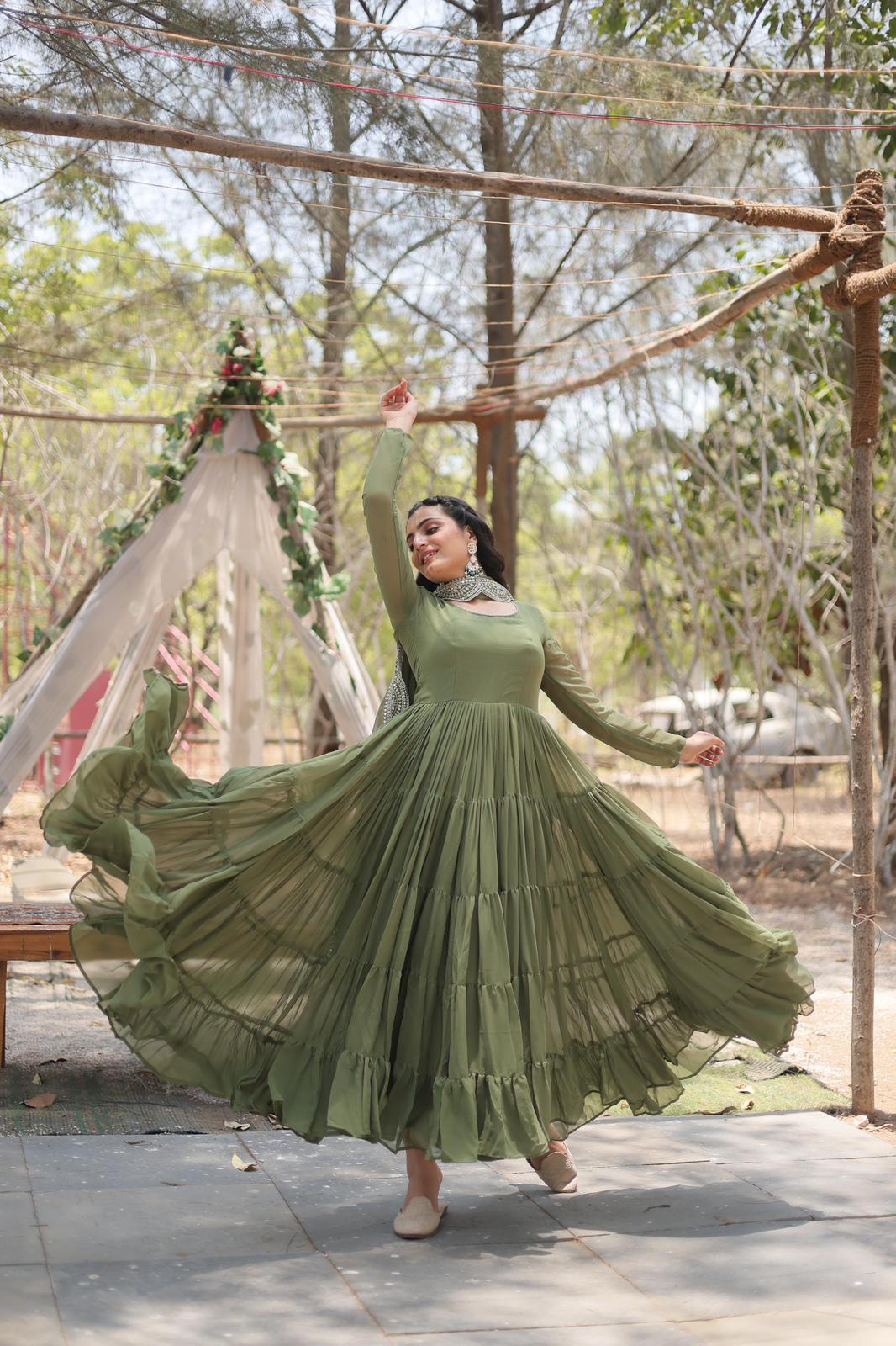 Heavy Flared Frill Georgette Anarkali Gown - Shopaholics Choice