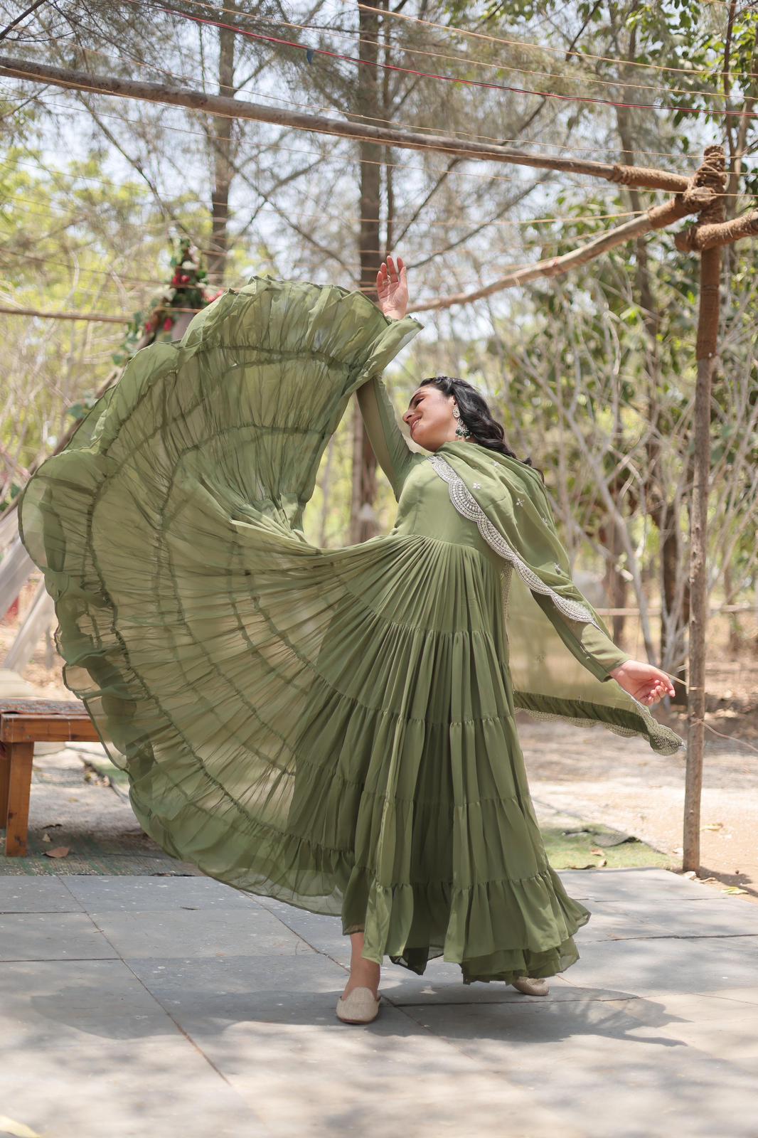 Heavy Flared Frill Georgette Anarkali Gown - Shopaholics Choice