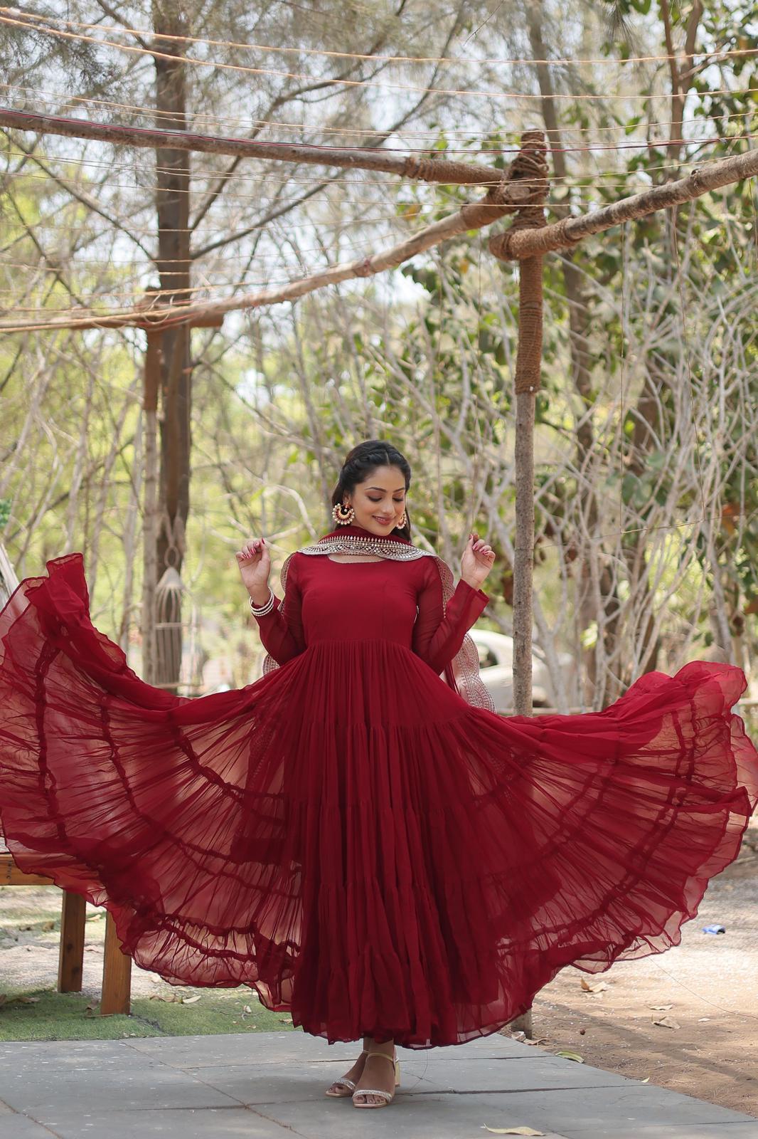 Heavy Flared Frill Georgette Anarkali Gown - Shopaholics Choice