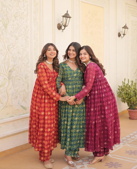 Solid Colour Georgette Foil Work Kurta Set - Shopaholics Choice
