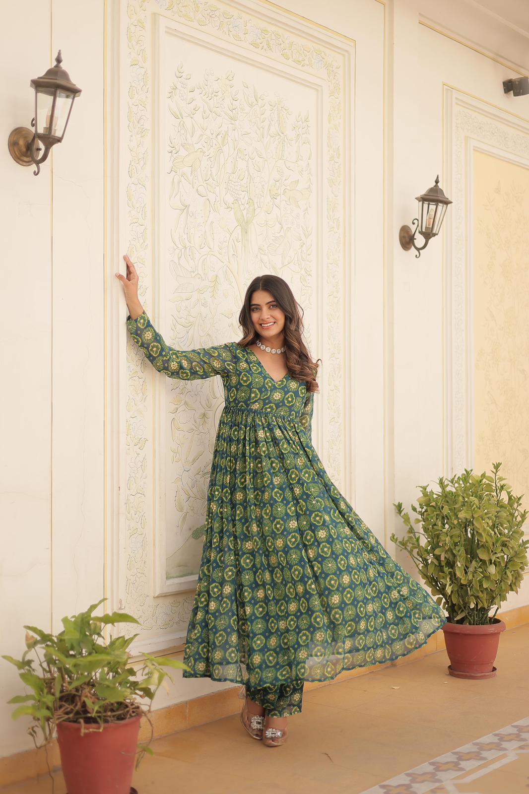 Solid Colour Georgette Foil Work Kurta Set - Shopaholics Choice