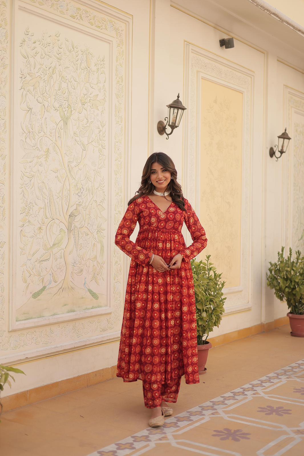 Solid Colour Georgette Foil Work Kurta Set - Shopaholics Choice