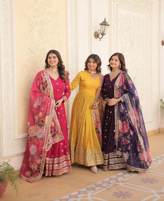 Georgette-Silk Embroidery Work Anarkali Gown - Shopaholics Choice