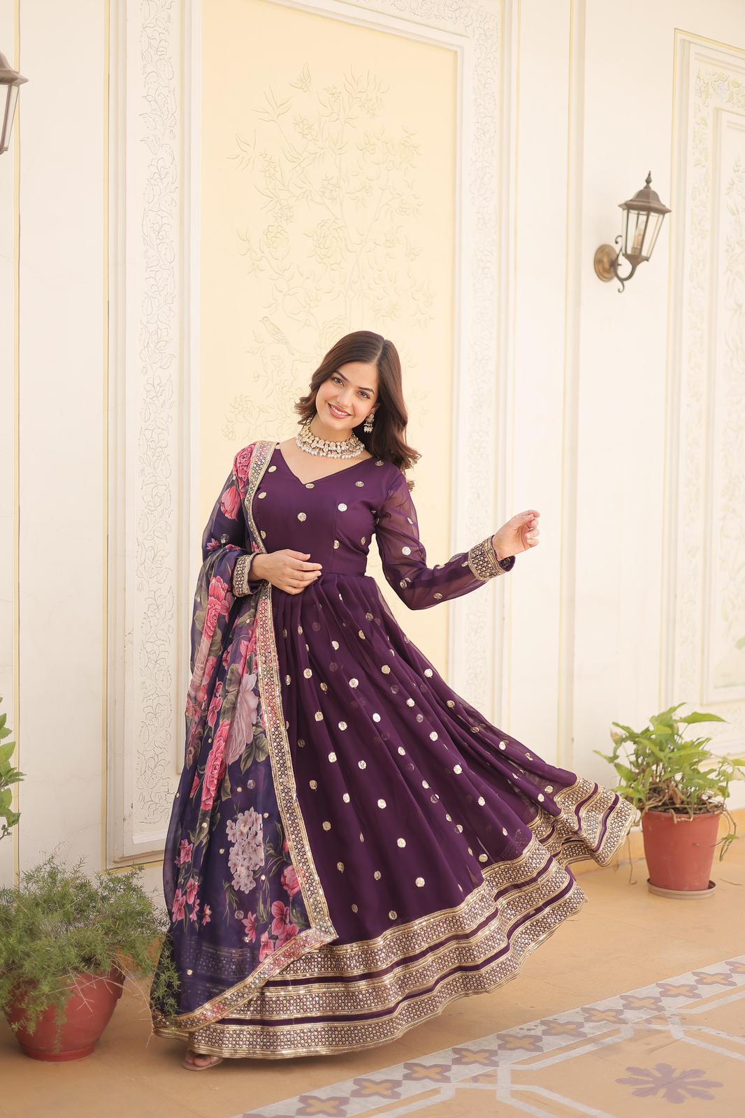Georgette-Silk Embroidery Work Anarkali Gown - Shopaholics Choice