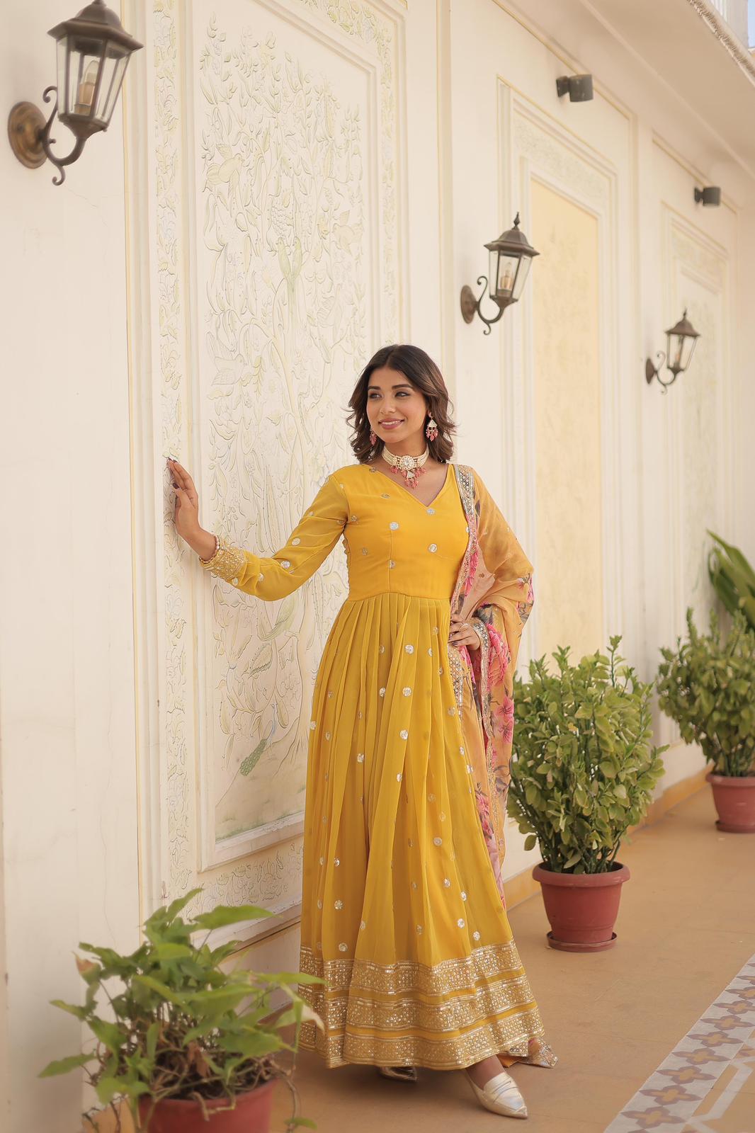 Georgette-Silk Embroidery Work Anarkali Gown - Shopaholics Choice