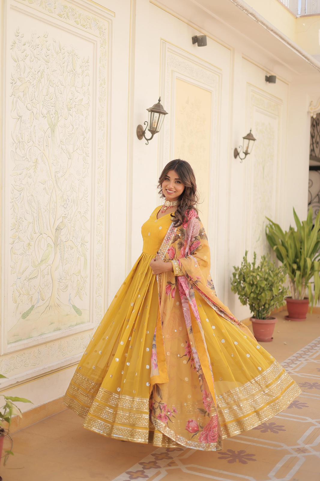 Georgette-Silk Embroidery Work Anarkali Gown - Shopaholics Choice
