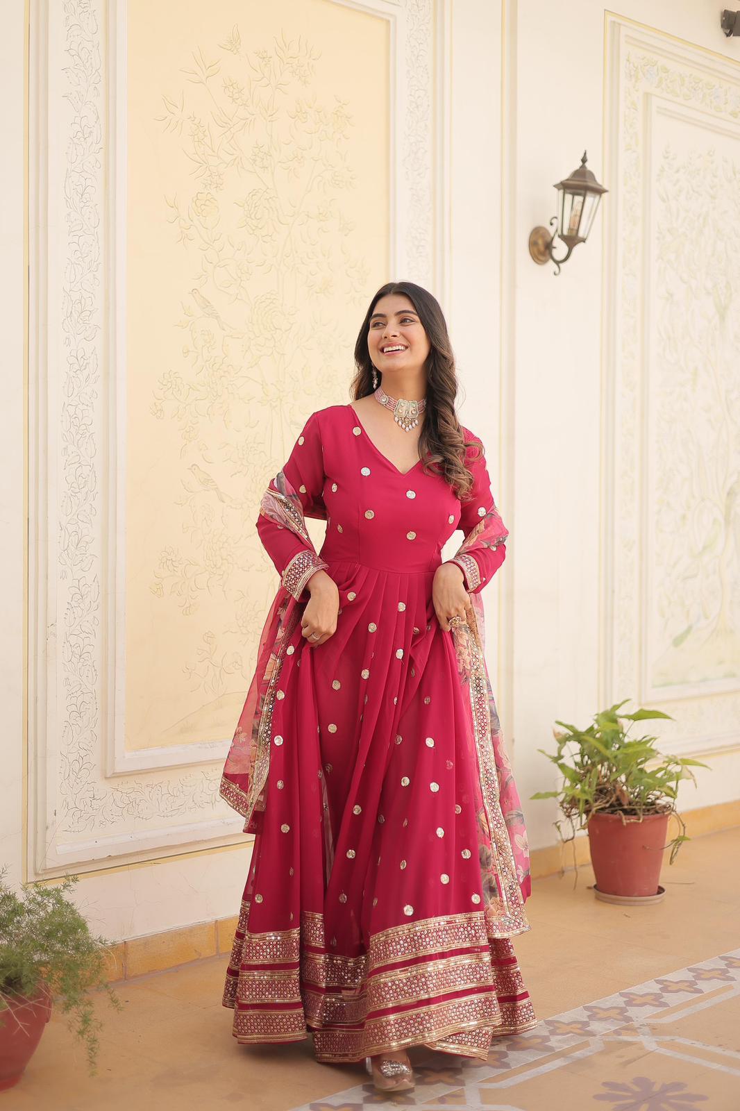 Georgette-Silk Embroidery Work Anarkali Gown - Shopaholics Choice