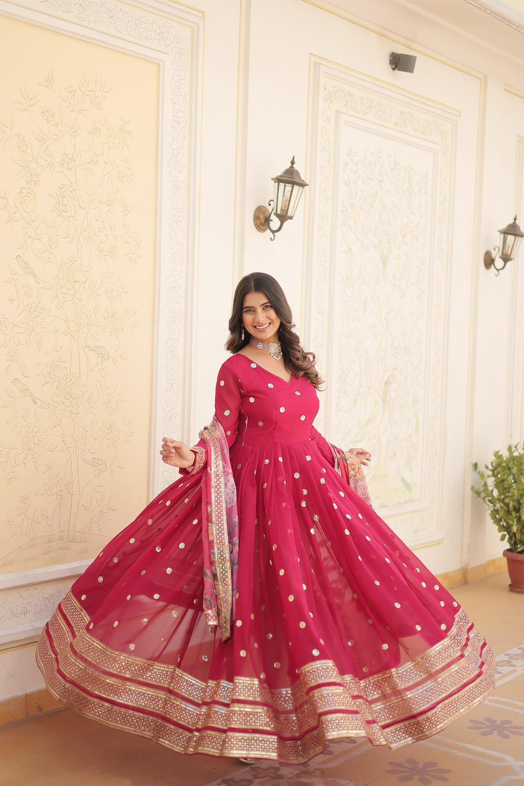 Georgette-Silk Embroidery Work Anarkali Gown - Shopaholics Choice