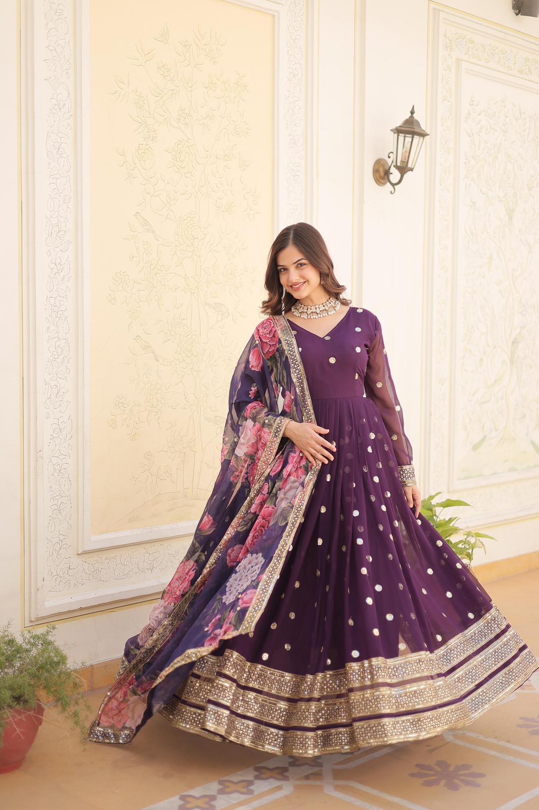 Georgette-Silk Embroidery Work Anarkali Gown - Shopaholics Choice