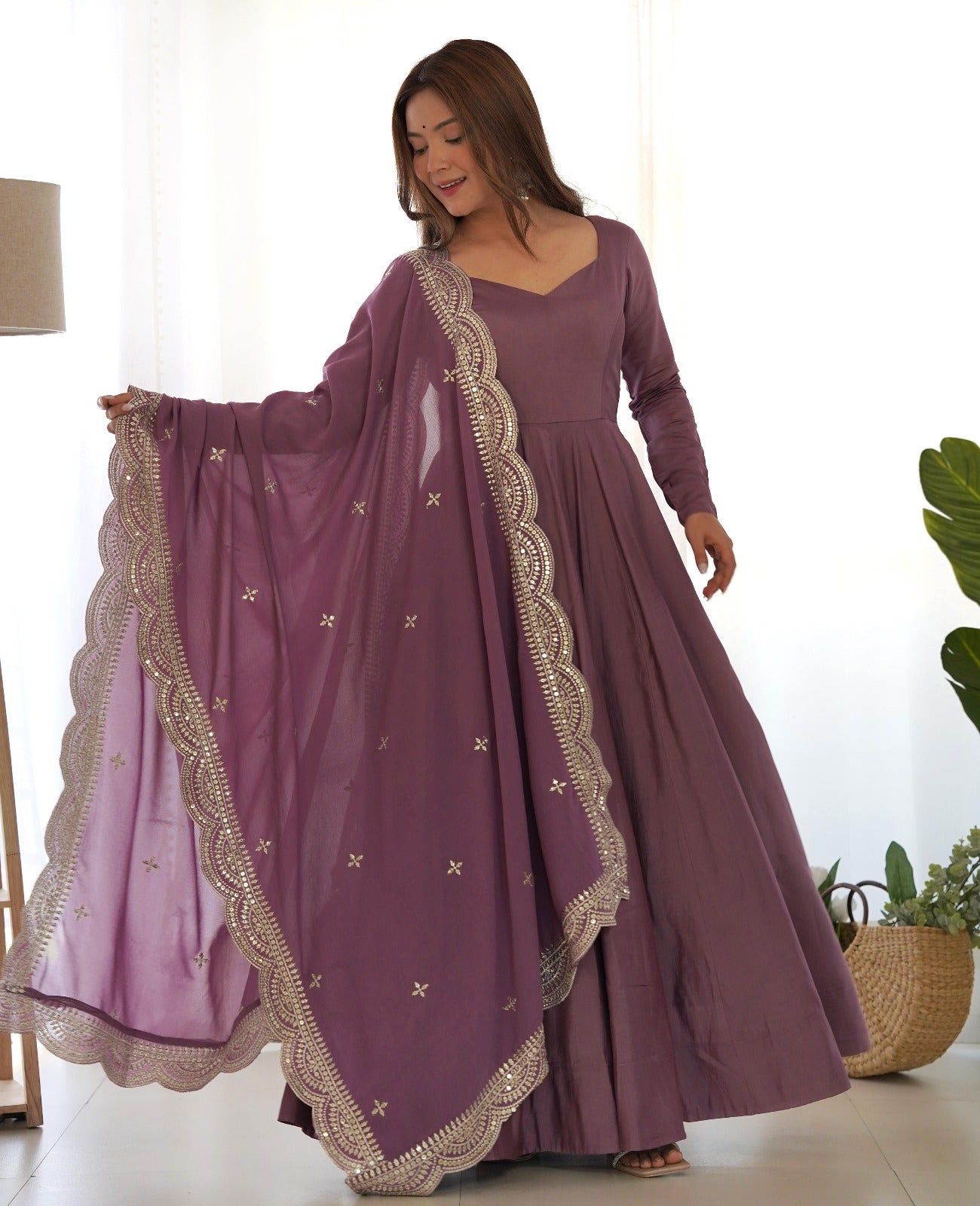 OldRose Pink Romansilk Chanderi Anarkali Gown - Shopaholics Choice