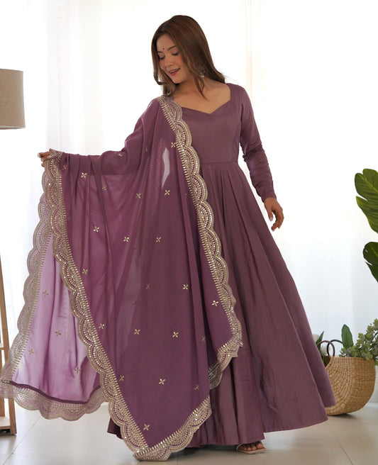 OldRose Pink Romansilk Chanderi Anarkali Gown - Shopaholics Choice
