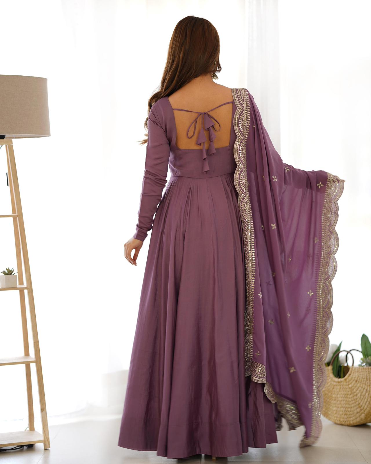 OldRose Pink Romansilk Chanderi Anarkali Gown - Shopaholics Choice