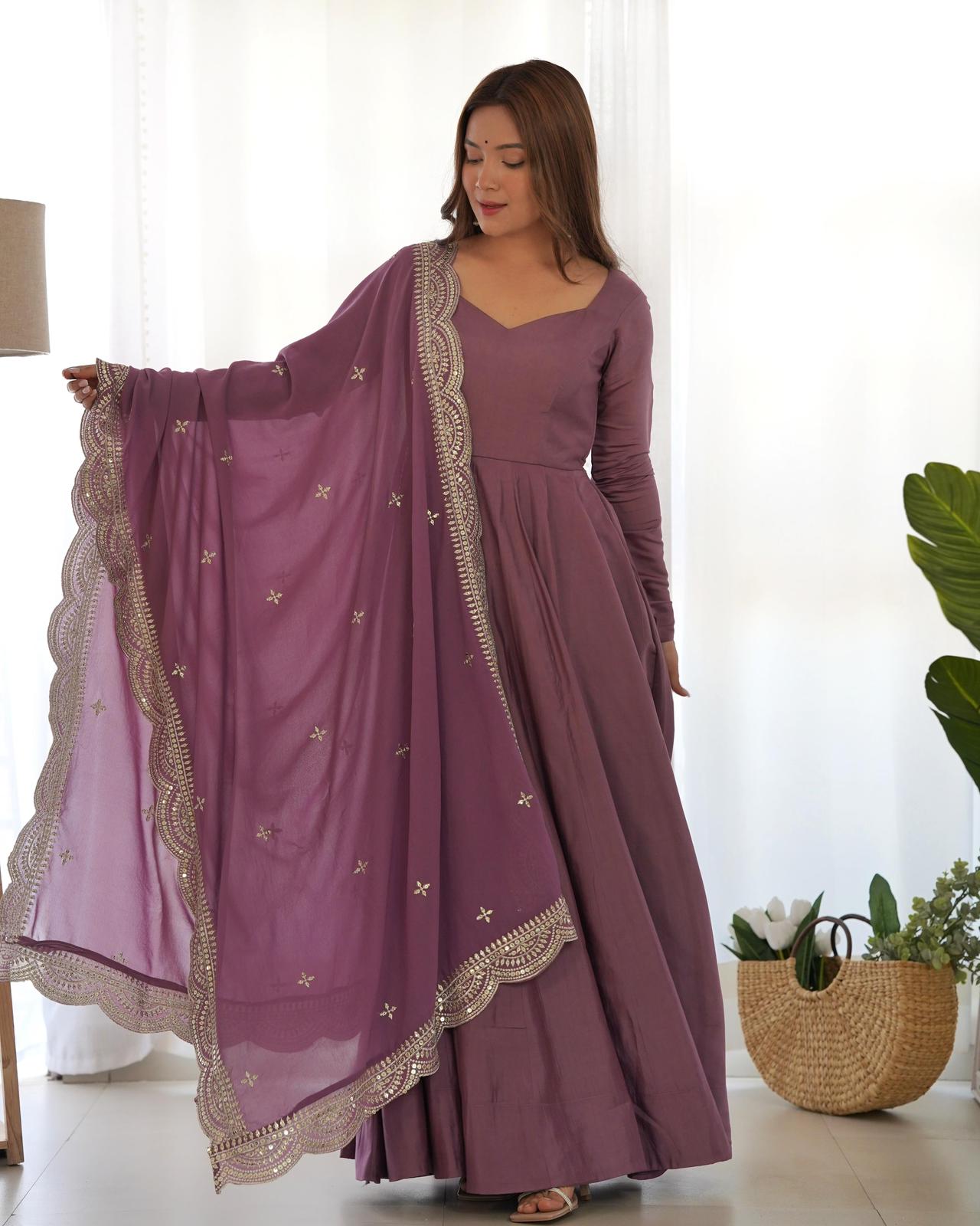 OldRose Pink Romansilk Chanderi Anarkali Gown - Shopaholics Choice