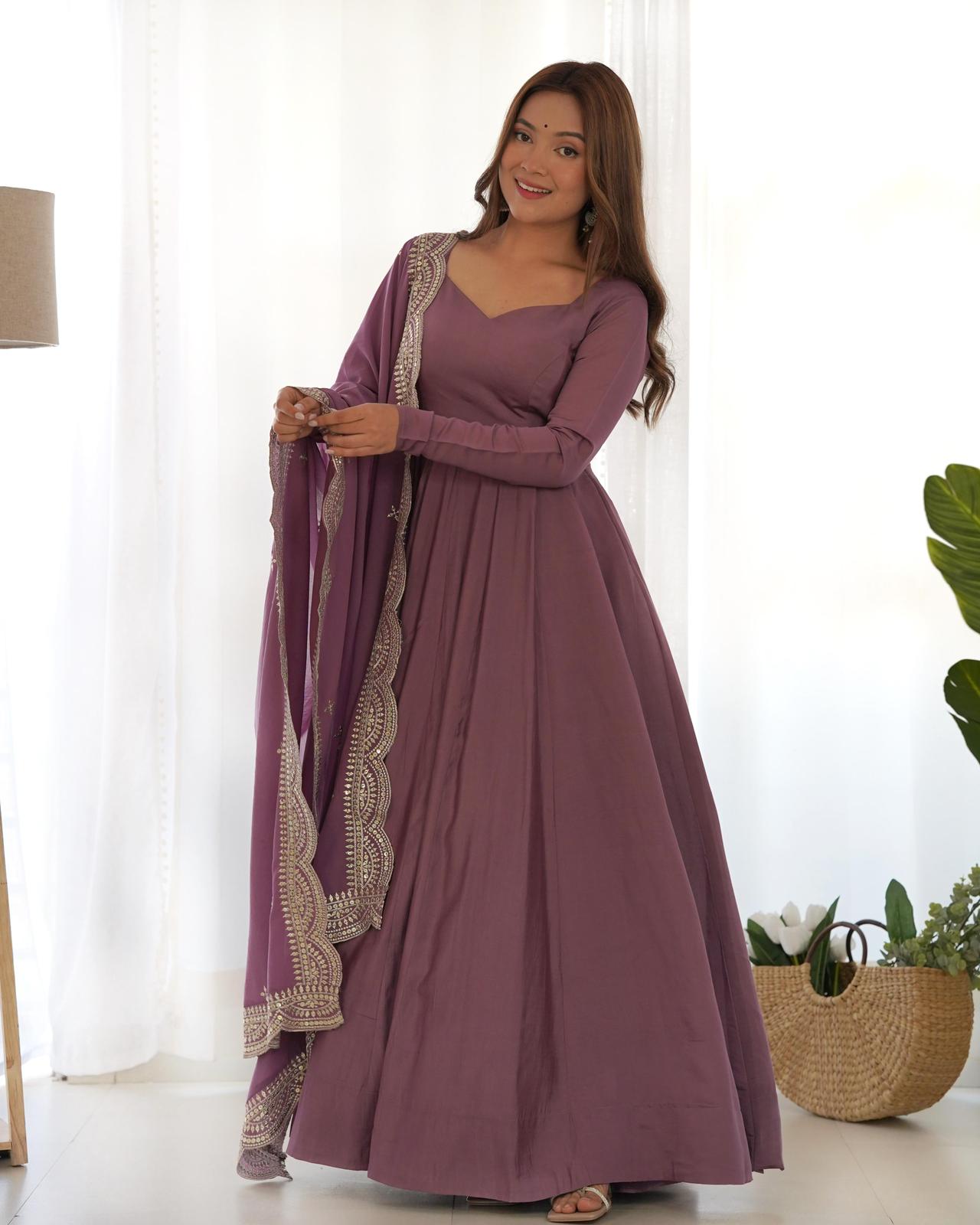 OldRose Pink Romansilk Chanderi Anarkali Gown - Shopaholics Choice