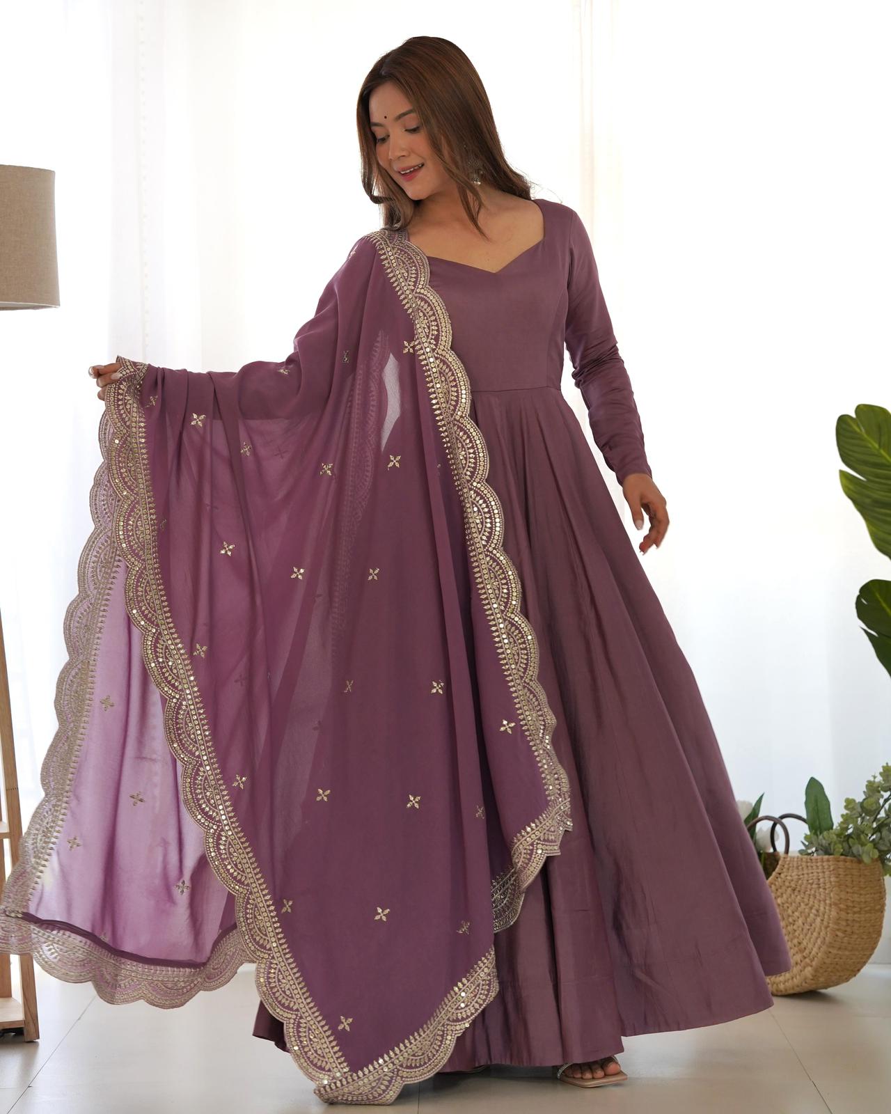 OldRose Pink Romansilk Chanderi Anarkali Gown - Shopaholics Choice