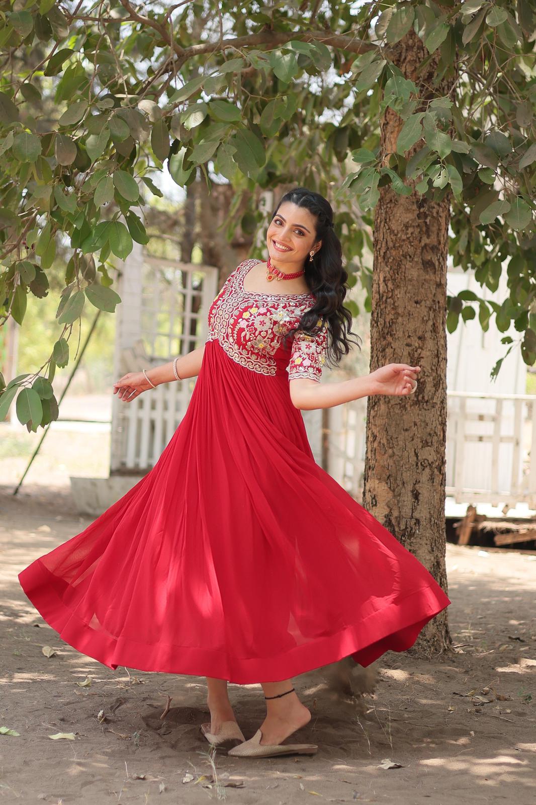 Solidcolour Blooming Sequins Work Gown - Shopaholics Choice