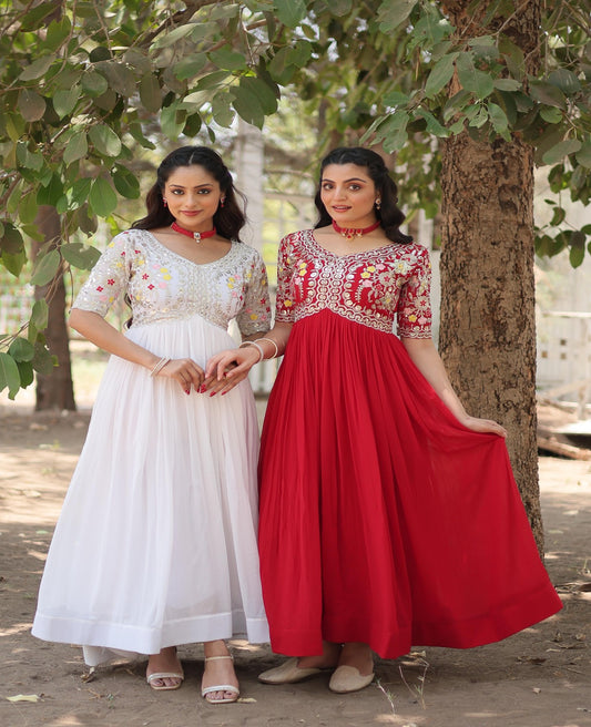 Solidcolour Blooming Sequins Work Gown - Shopaholics Choice