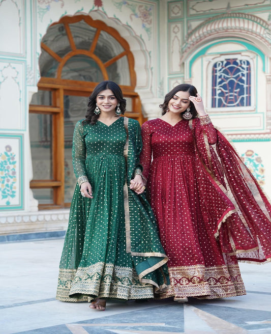 Nylon Jacquard Butti Work Anarkali Gown - Shopaholics Choice