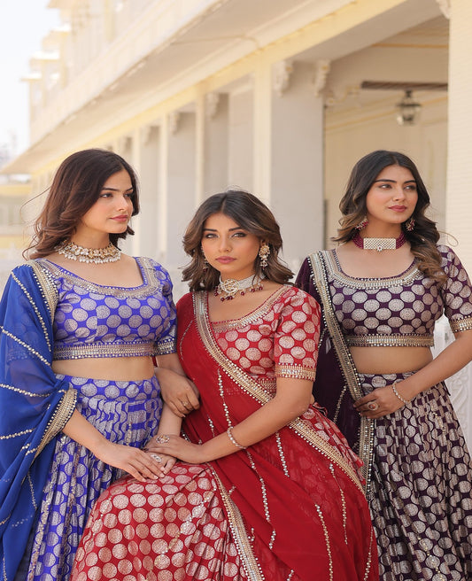 Dyeable Pure Viscose Jacquard Lehnga - Shopaholics Choice