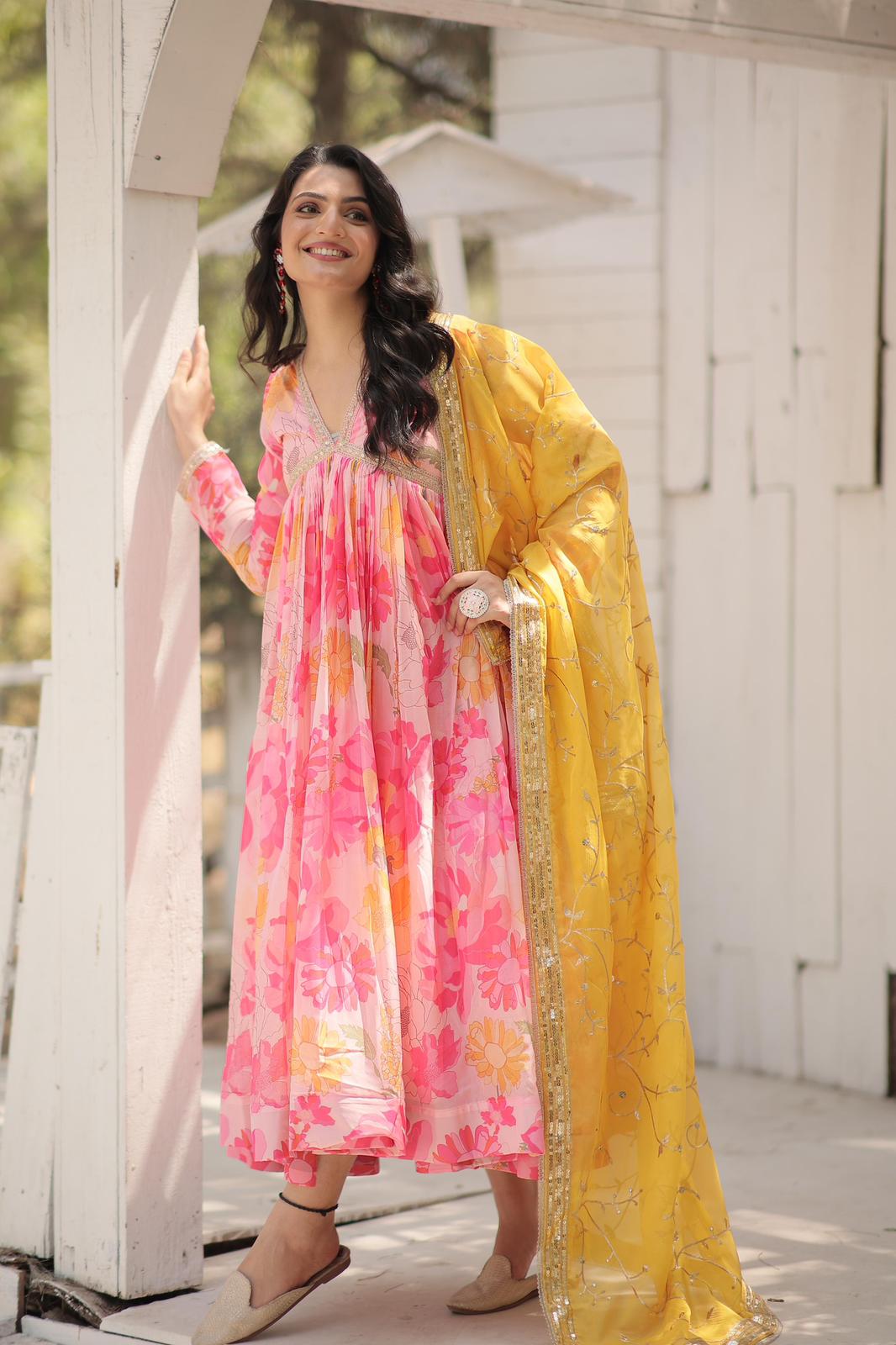 Russian Silk Floral Sequins Work Alia Anarkali - Shopaholics Choice