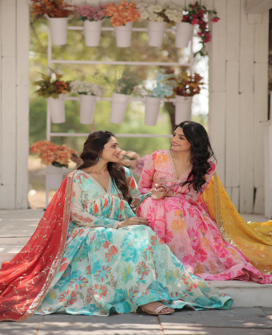 Russian Silk Floral Sequins Work Alia Anarkali - Shopaholics Choice