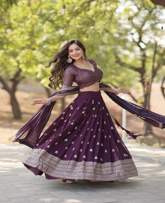 Purple Blooming Sequins Work Lehnga Choli - Shopaholics Choice