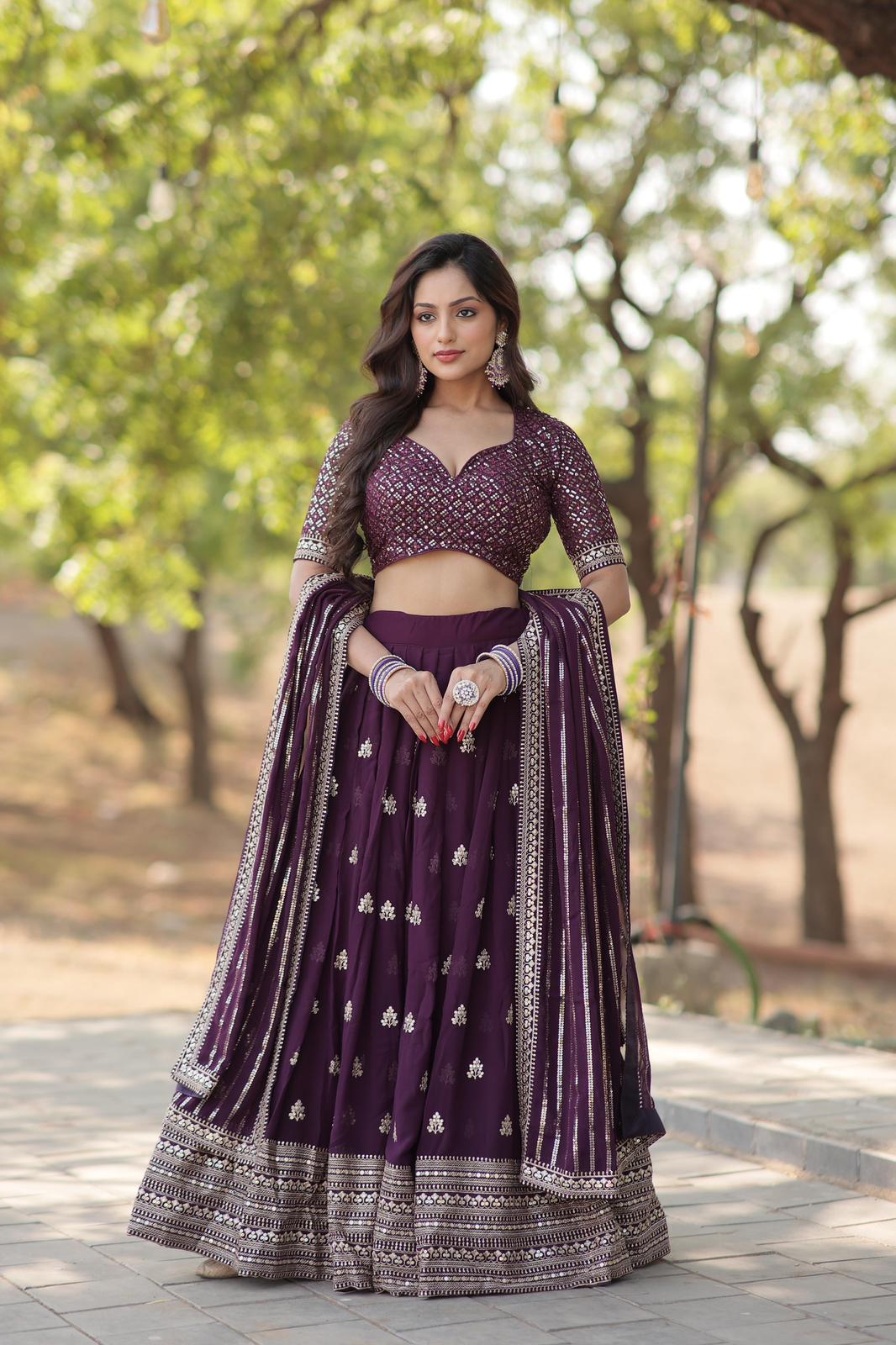 Purple Blooming Sequins Work Lehnga Choli - Shopaholics Choice